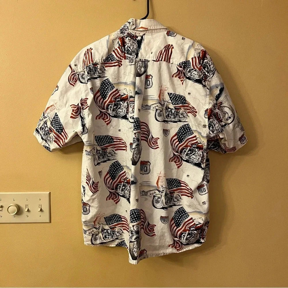 VTG North River Outfitters Men's MOTORCYCLE USA FLAG HIGHWAY Shirt Size XL - Picture 2 of 5